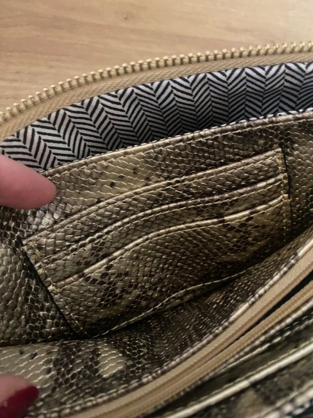 Gold Snake-Print Faux Leather Wristlet Clutch With Zipper Closure - Picture 6 of 8